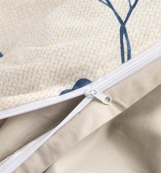Blue Leaf Vine Cream Poplin Cotton Duvet Cover