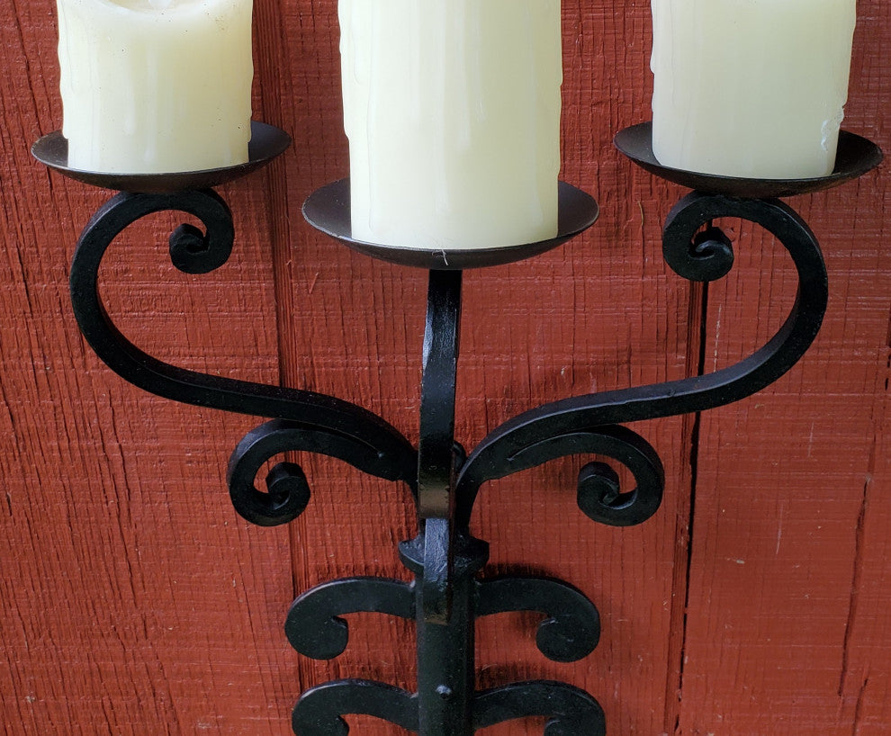 Wrought Iron Scroll Pillar Candle Wall Sconce, Extra Large 30"