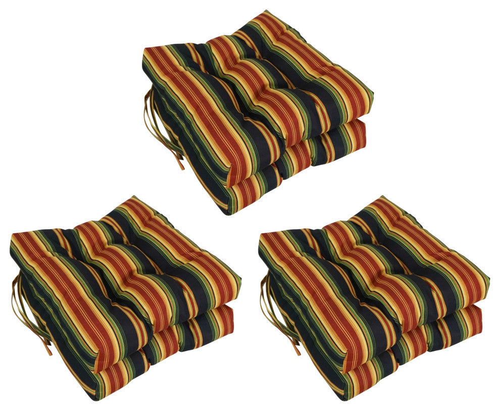 16" Patterned Outdoor Square Tufted Chair Cushions, Set of 6, Lyndhurst Raven