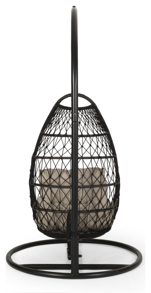 Coloma Outdoor Wicker and Rope Foldable Hanging Chair With Stand, Multibrown/Tan