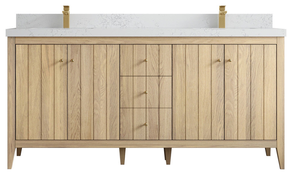 Atlanta Oak 72" Double Sink Bath Vanity, White 2" Empira Quartz