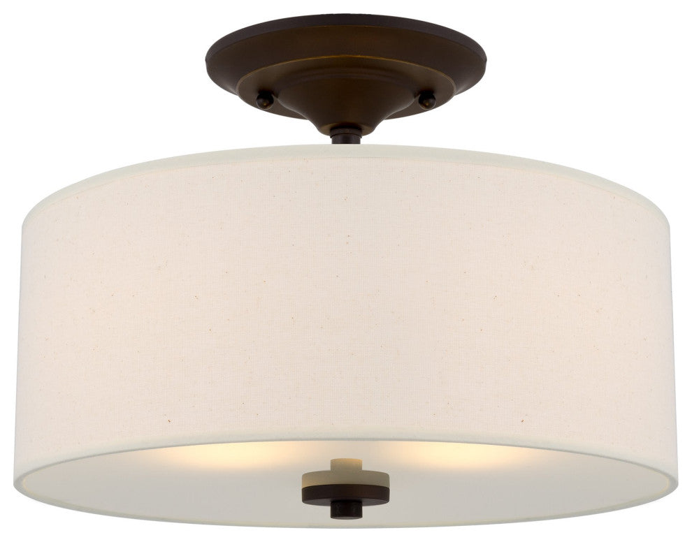 Kira Home Addison 13" Ceiling Light, Off-White Fabric Drum Shade, Bronze