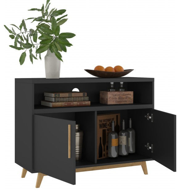 Modern Black and Natural Two Door Console Table