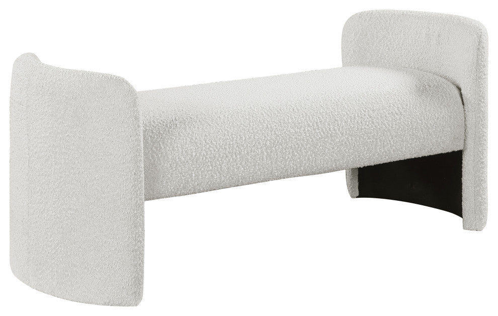 Peyton Boucle Fabric Upholstered Bench, Cream