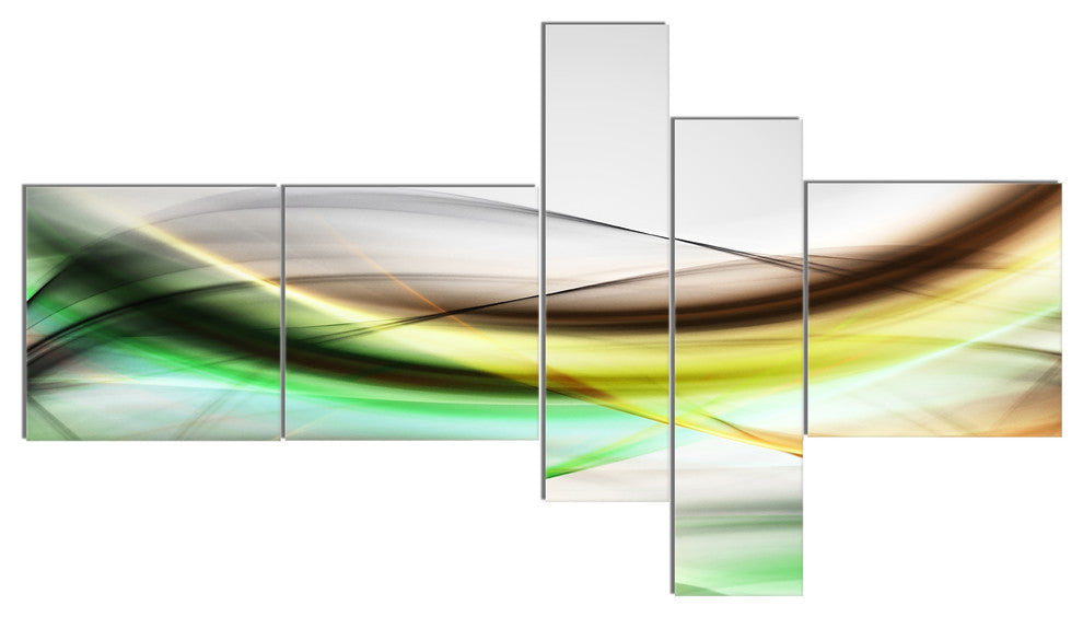 Abstract Green Yellow Waves, Abstract Canvas art print, 60"x32", 5 panels