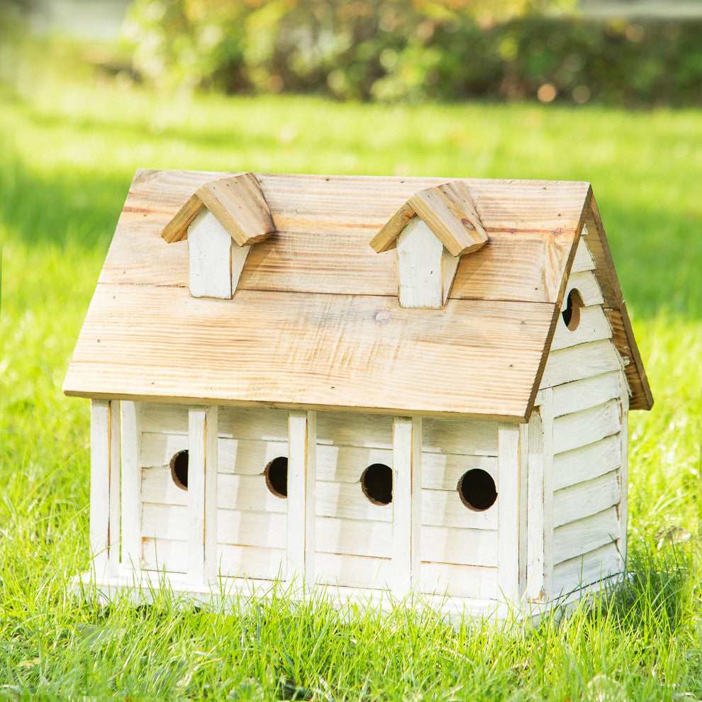 White Distressed Solid Wood Cottage Birdhouse