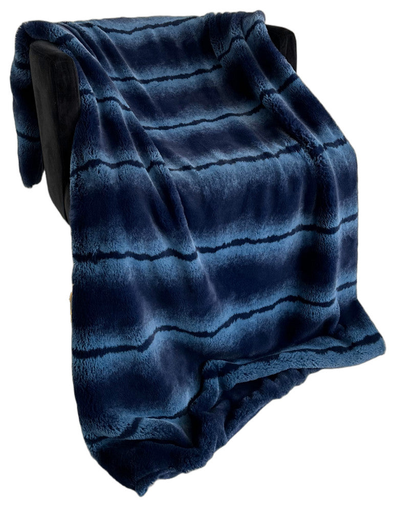 Plutus Blue Fluffy Fields Faux Fur Luxury Throw Blanket, Throw 60"W x 72"L