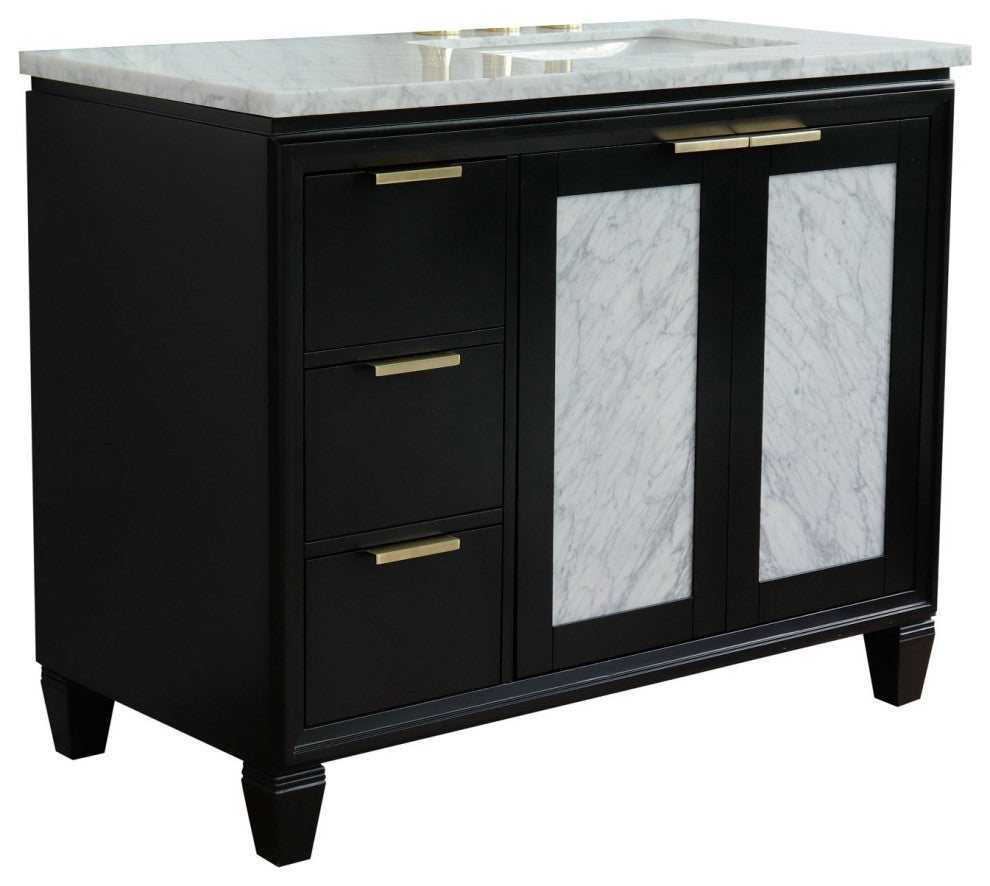 43" Single Vanity, Black Finish With White Carrara