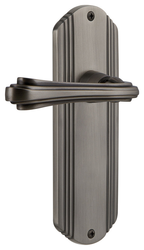 Deco Plate With Fleur Lever, Antique Pewter, Privacy, Non-Handed