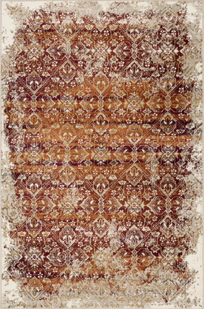 5"x8" Rust Ivory Distressed Diamonds Area Rug