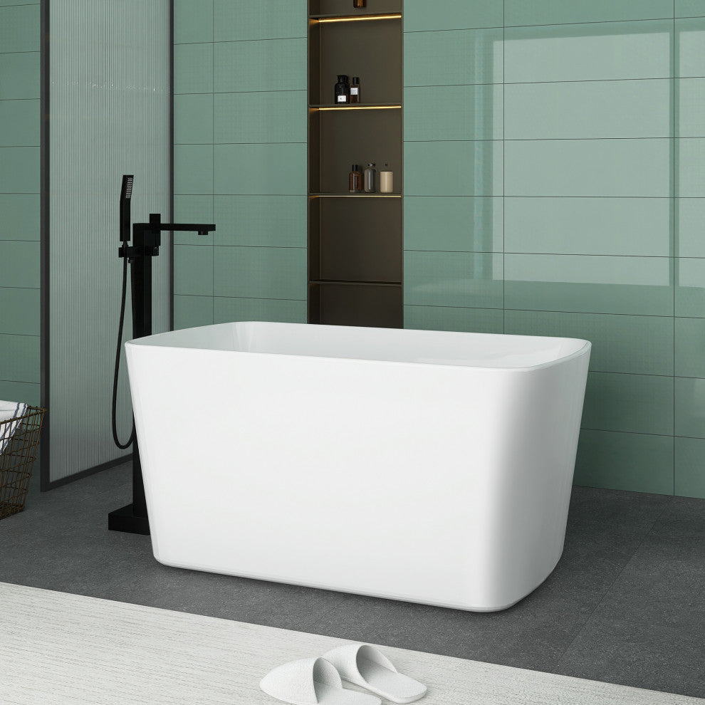 49" W x 28" D Acrylic Freestanding Soaking Sit-in Design Bathtub, White.