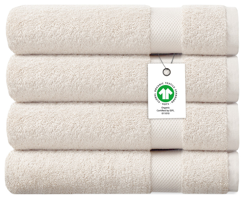 Delara 100% Organic Cotton Plush Bath Towels, 30"x58", Set of 4, Ivory