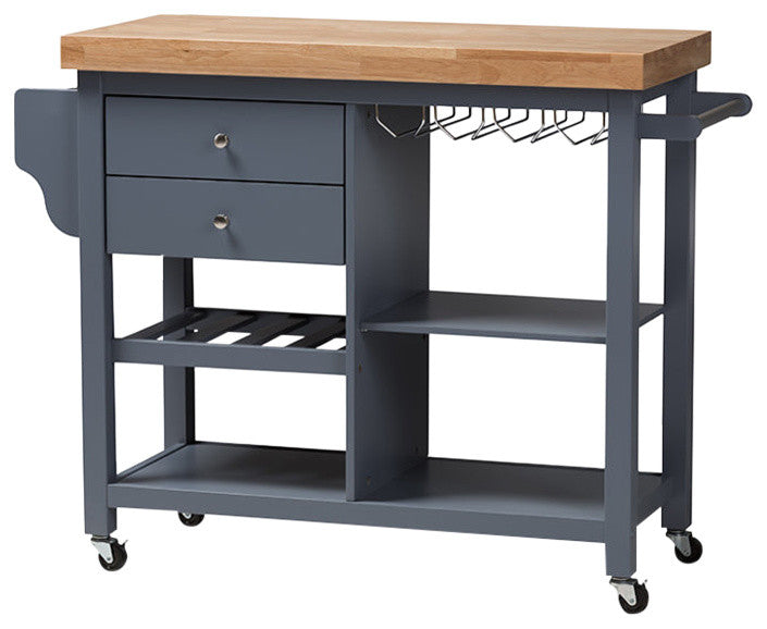 Sunderland Coastal, Farmhouse Gray Wood Kitchen Cart