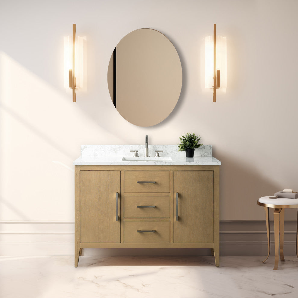Vanity Art Bathroom Vanity With Sink, Natural Oak, 48", Single Sink, Brushed Nickel