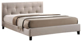 Annette Light Beige Linen Modern Bed With Upholstered Headboard, Full Size