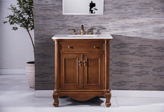 30" Single Bathroom Vanity, Teak Color With Ivory White Quartz