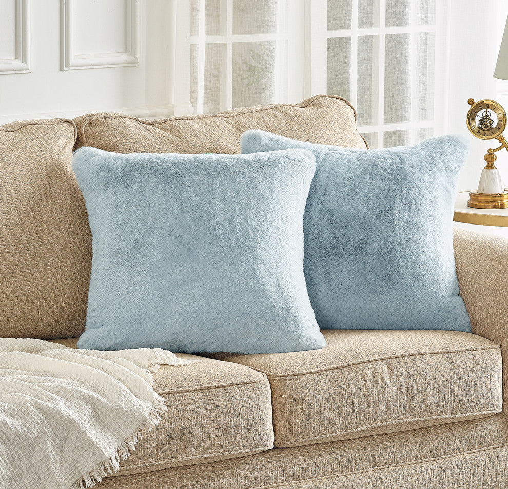 Heavy Faux Fur Throw Pillow Covers 2pcs Set, Vapor Blue, 20''x20''