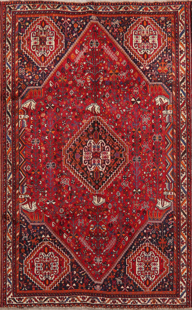 Consigned, Oriental Traditional Hand-Knotted Vintage Persian Area Rug, Red, 5x8