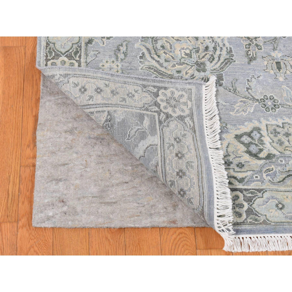 Goose Gray, Oushak Design, Silk With Wool, Hand Knotted Rug, 9'x12'