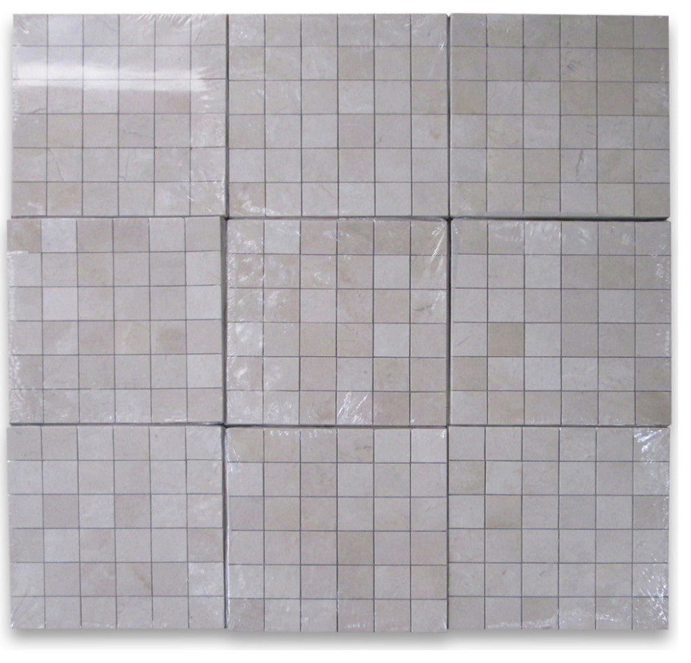 Crema Marfil Beige Marble 2x2 Grid Square Mosaic Tile Polished, 1 sheet