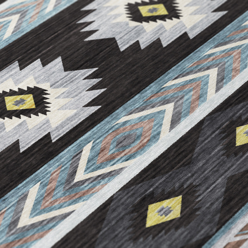 Indoor/Outdoor Phoenix PH3 Black Machine Washable 8' x 10' Rug