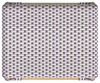Robias Rectangular Rattan 24.5" Counter Stool, White and Purple Dot
