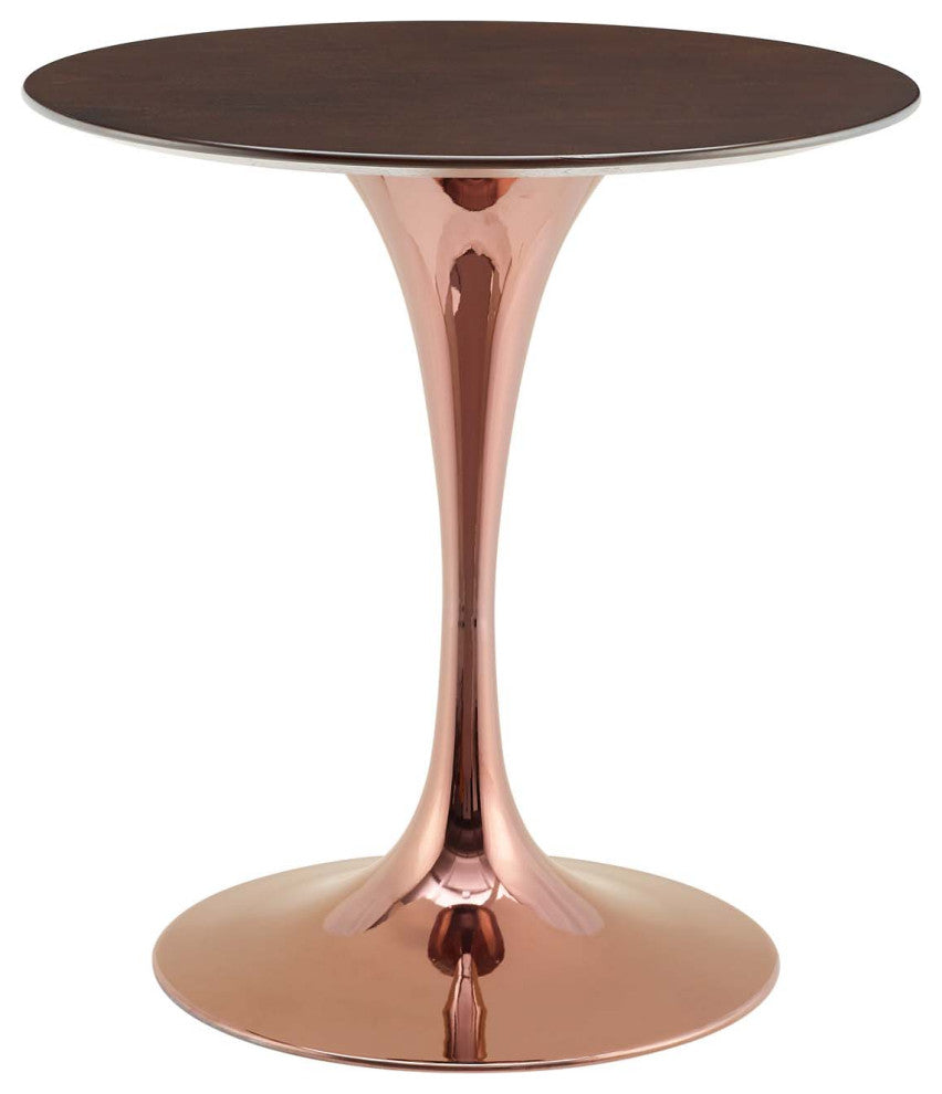 Dining Table, Round, Wood, Rose Gold Dark Brown Brown Walnut, Modern, Bistro