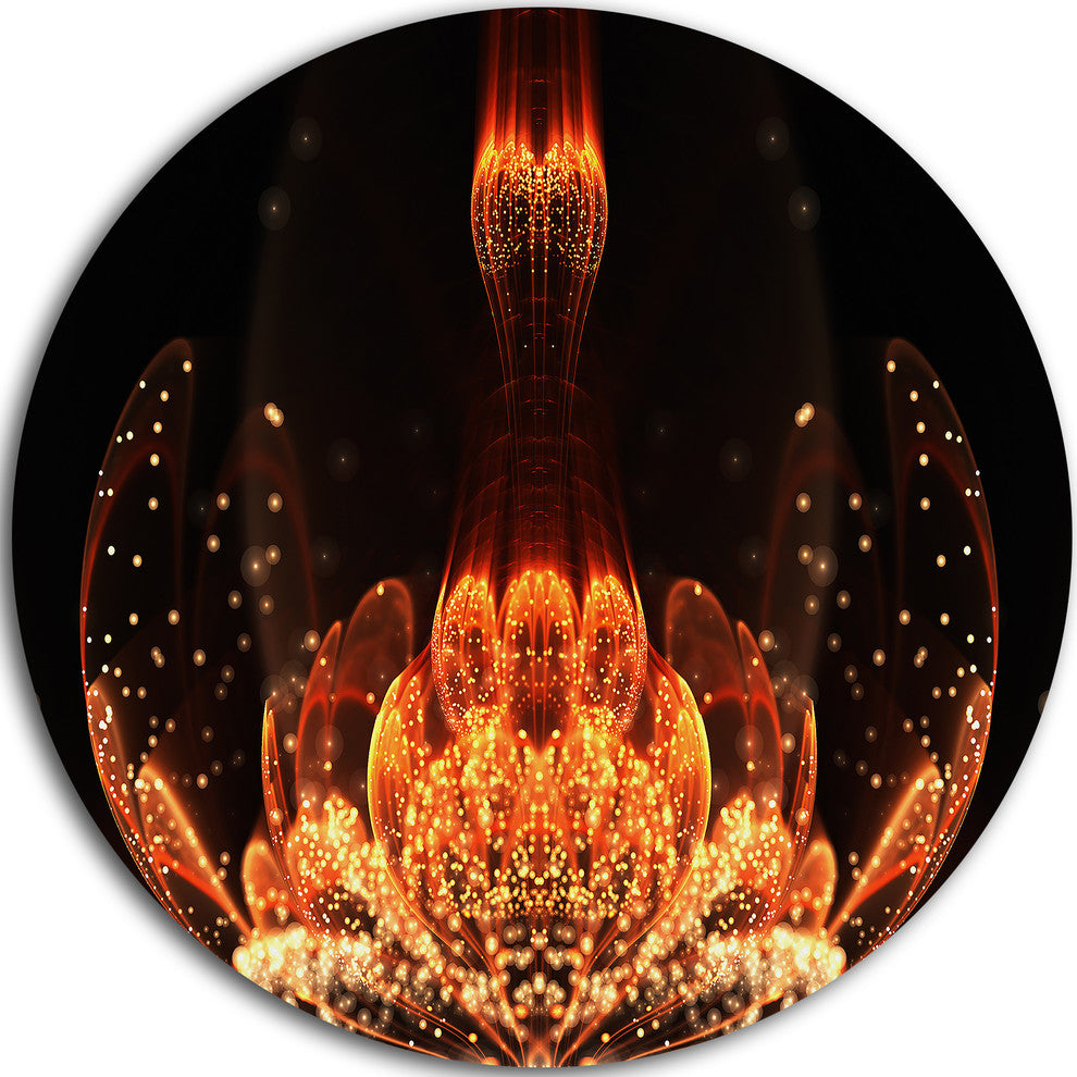 Bright Orange Glossy Fractal Flower, Floral Round Wall Art, 36"