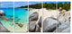"Turquoise Ocean Water With Rocks" Modern Seascape Wall Art, 5 Panels, 60"x28"