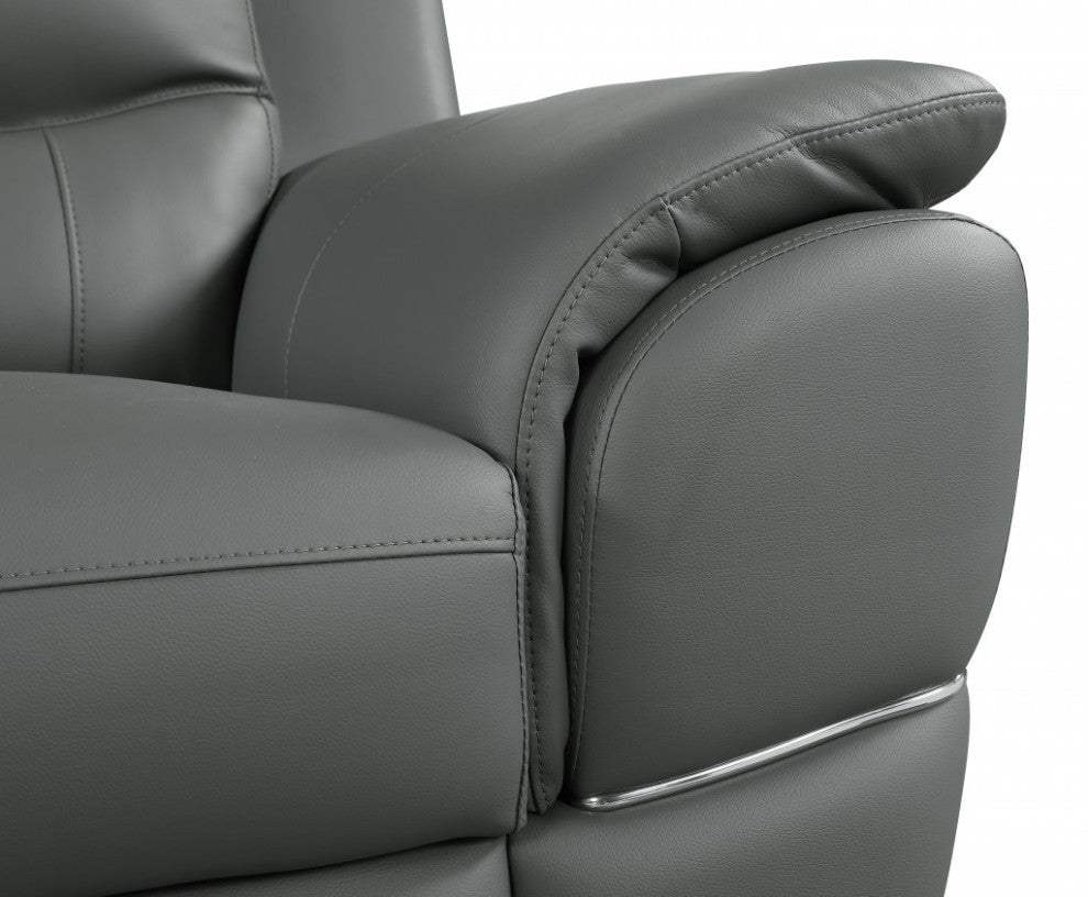2-Piece Indoor Gray Genuine Leather Five Person Seating Set