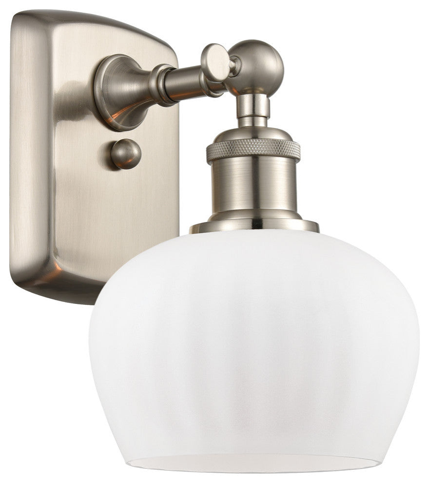 Fenton 1-Light Sconce, Brushed Satin Nickel, Matte White