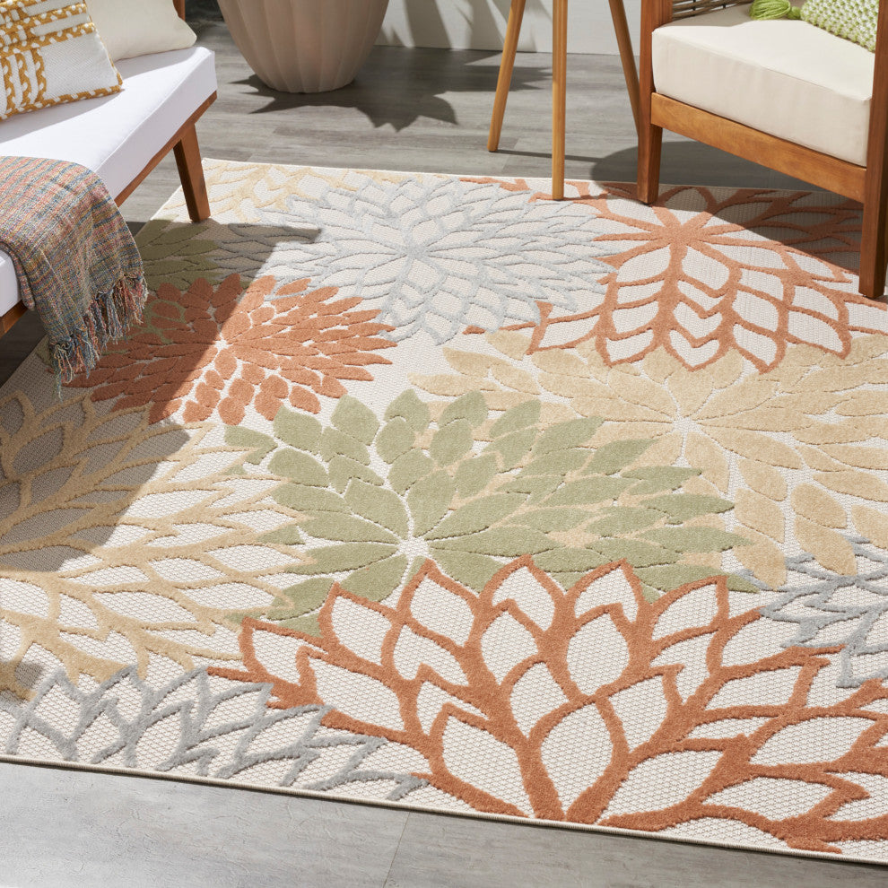 Nourison Aloha 5'3" x 7'5" Ivory Multicolor Outdoor Rug