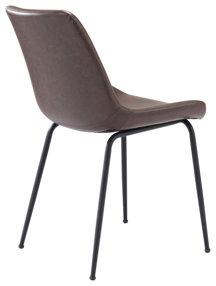 Dining Chair, Set of 2, Faux Vinyl Leather, Steel, Brown, Black, Mid Century