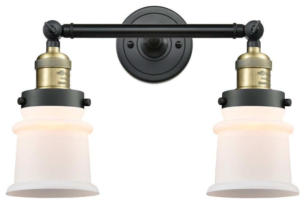 Small Canton 2-Light Bath Vanity-Light, Black Antique Brass, Matte White