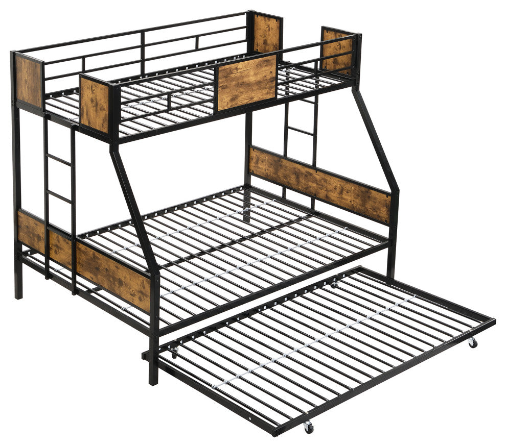 Gewnee Twin Over FULL Metal Bunk Bed with Trundle