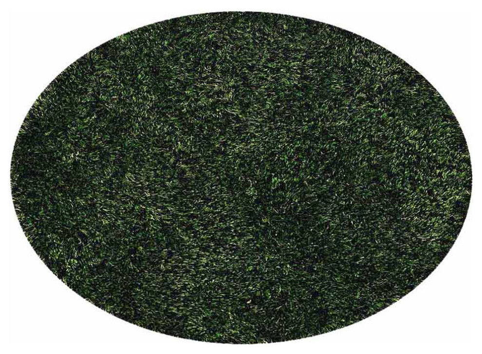 Hand Tufted Shag Polyester Area Rug Solid Green, [Round] 10'x10'