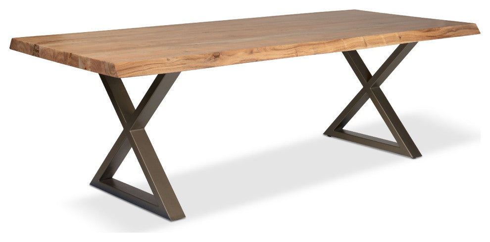 Brooks Dining Table, X-Base, 40"x79", Teak Top, Brass Base