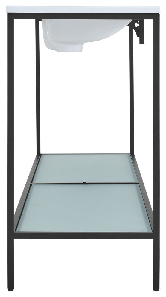 Pierre 72 Double, Freestanding, Open Shelf, Black Metal Frame Bathroom Vanity