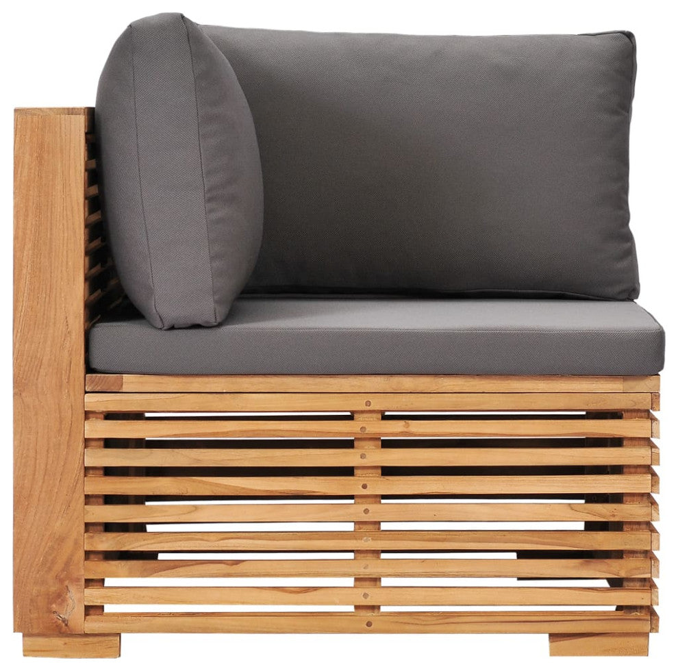 vidaXL Patio Corner Sofa With Gray Cushion Solid Teak Wood
