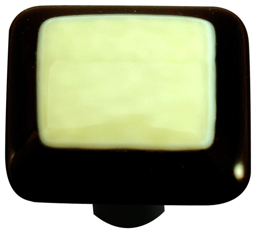 Art Glass Bordered Knob, Black Post, Black Border French Vanilla