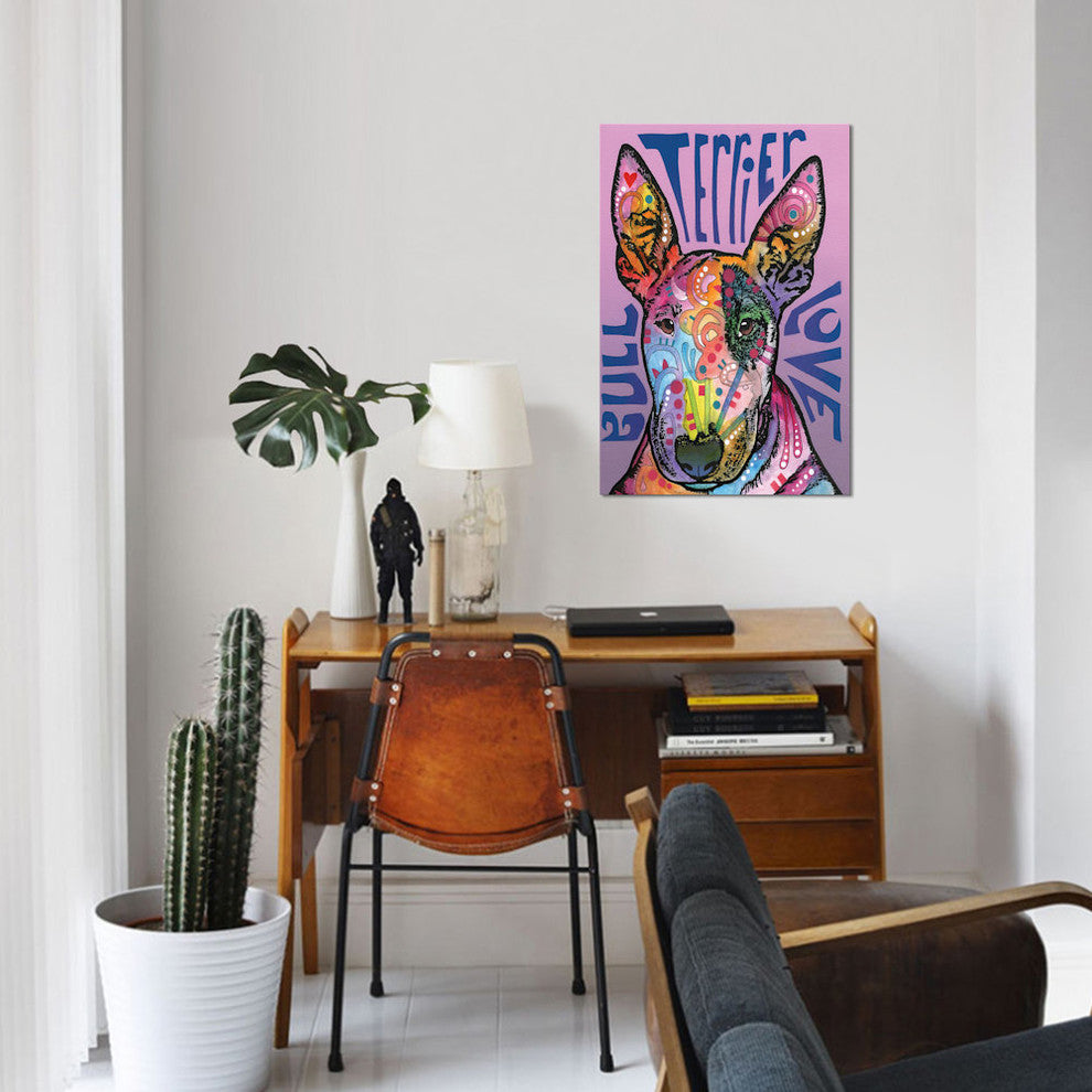"Bull Terrier Love" by Dean Russo, Canvas Print, 40"x26"