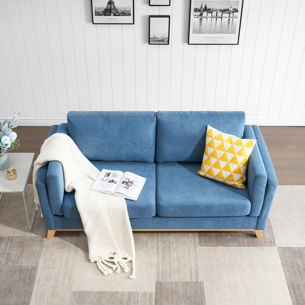 73" Chenille Fabric Tuxedo Arm Loveseat with Cushion, Blue, 73"
