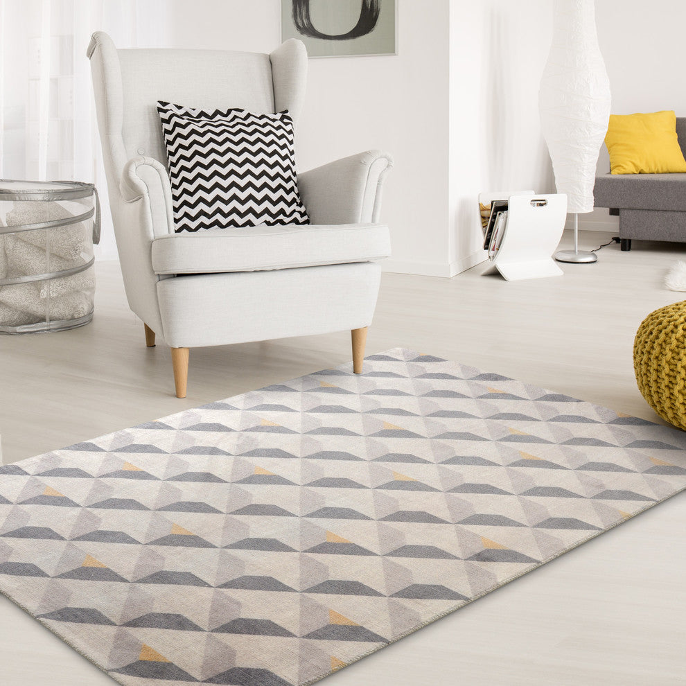 Gray Diorite Mid-Century Modern Geometric Area Rug, 5'x7'