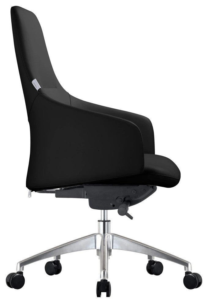 LeisureMod Celeste Office Chair in Upholstered Leather and Iron Frame, Black