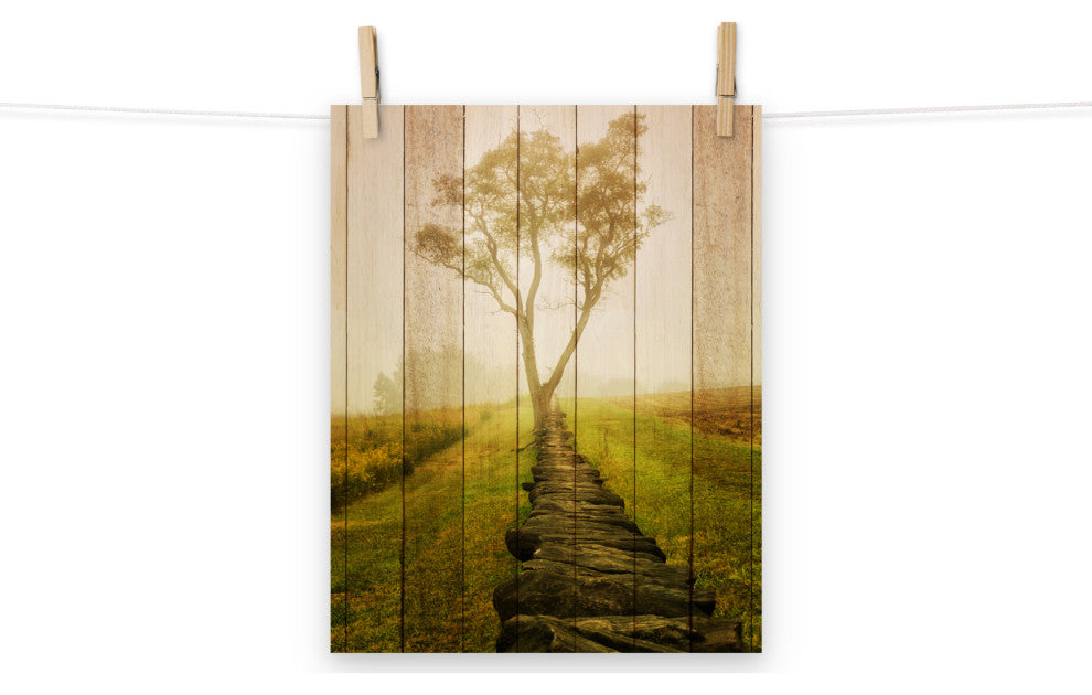 Faux Wood Calming Morning Landscape Photo Unframed Wall Art Prints, 11" X 14"