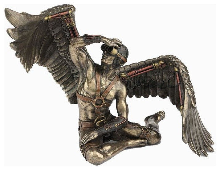 Steam Punk Winged Nude Male Sitting With Right Wing Extended, Sculpture