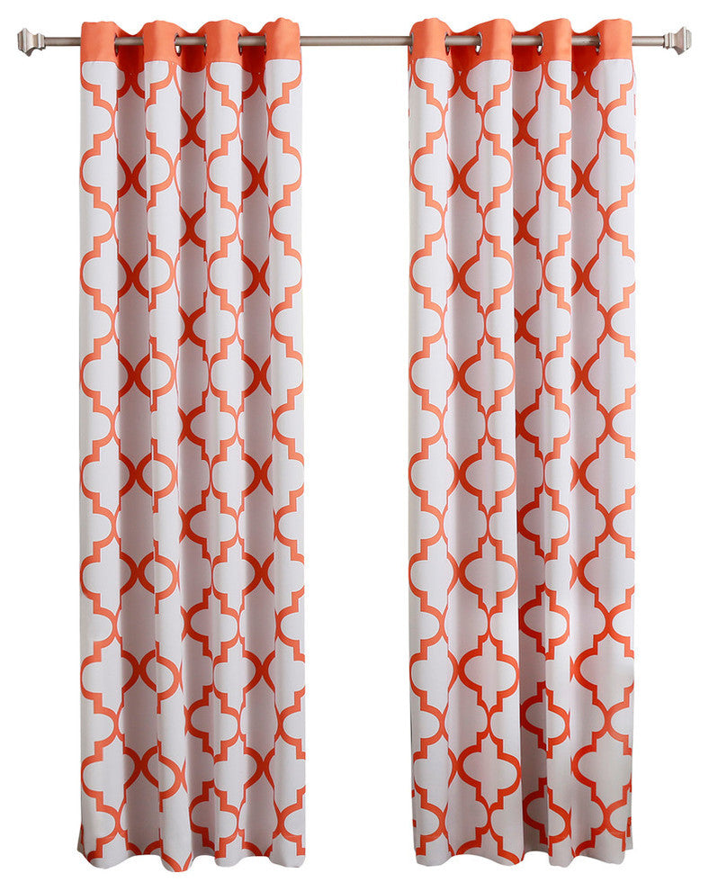 Reversible Moroccan Bordered Curtains, Pair, Orange, 63"