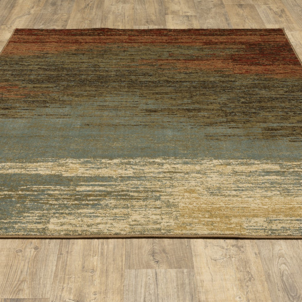 7??9??Blue And Brown Distressed Area Rug
