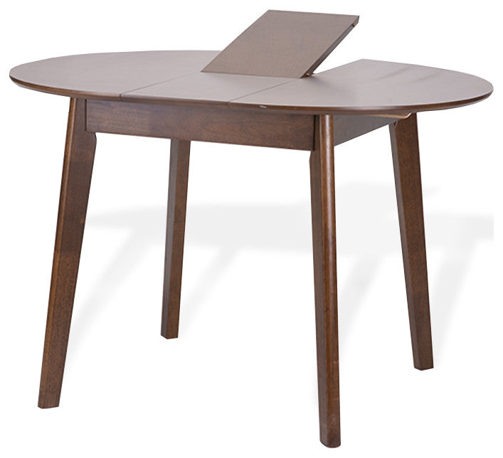 Extendable Round Dining Room Table, Modern Solid Wood, Medium Brown