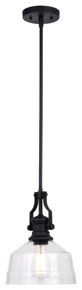 Beloit Farmhouse Pendant Ceiling Light Clear Glass, Matte Black, 9"x17"x9"